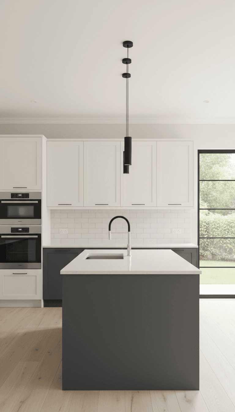Two-tone kitchen remodel with white uppers and dark gray lowers