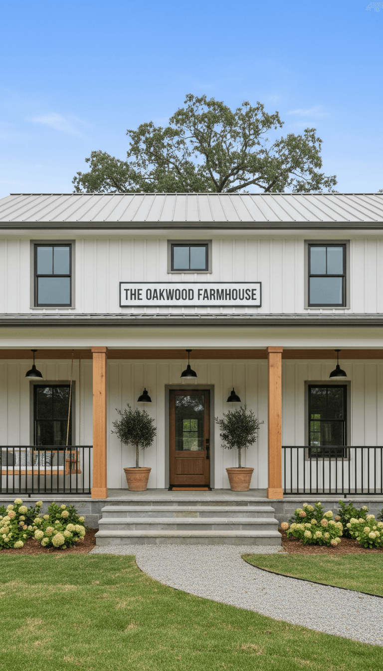 Modern farmhouse exterior after a full home renovation