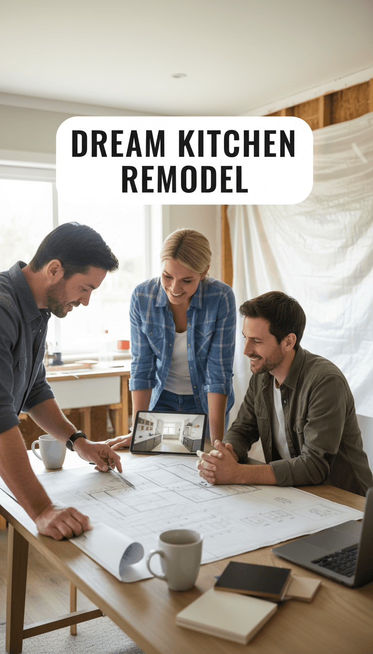 Contractor reviewing remodel plans with homeowners