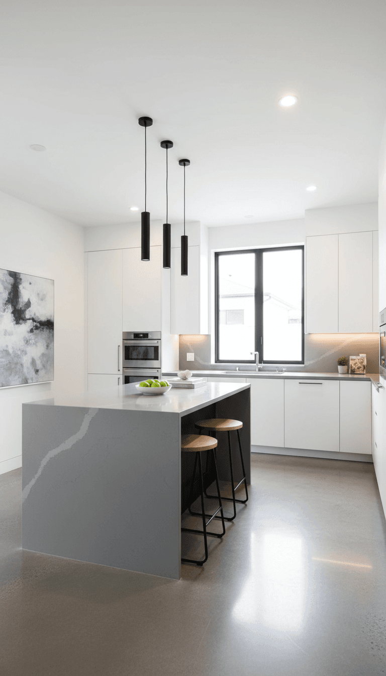 Modern kitchen with white cabinets and a dark gray island in Castle Rock
