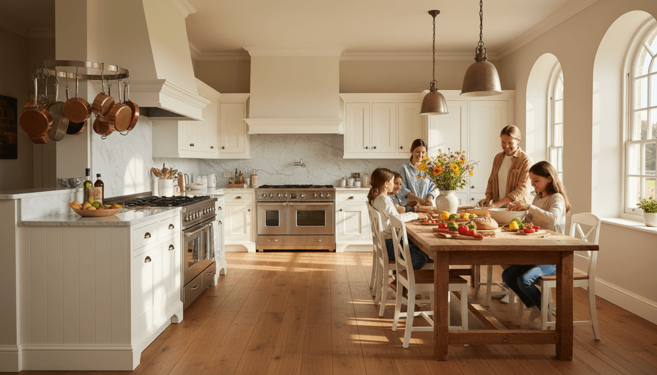 Finished modern kitchen remodel with white cabinets and a dark gray island