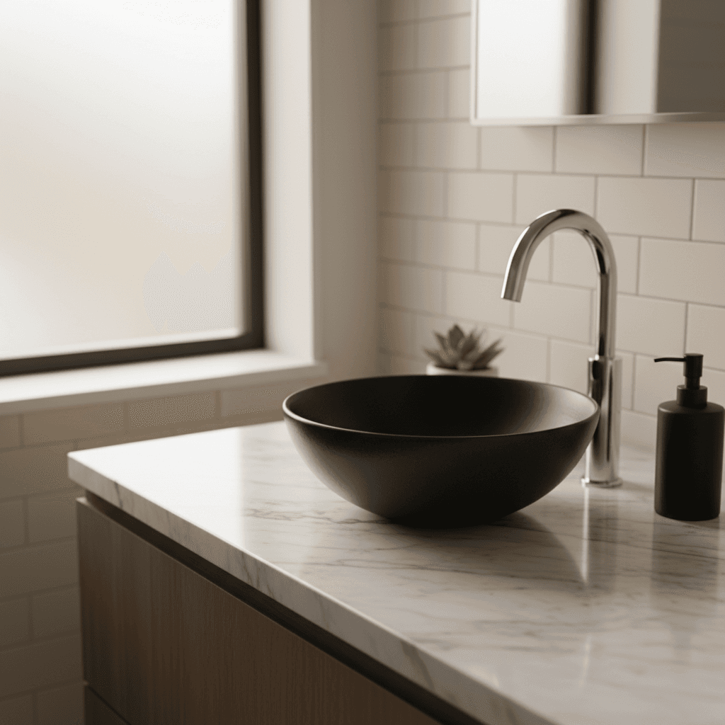Farmhouse sink with a decorative tile backsplash