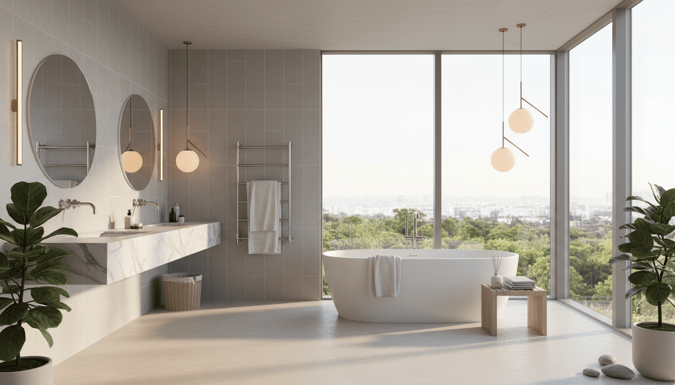 Primary bathroom with a freestanding tub and glass shower